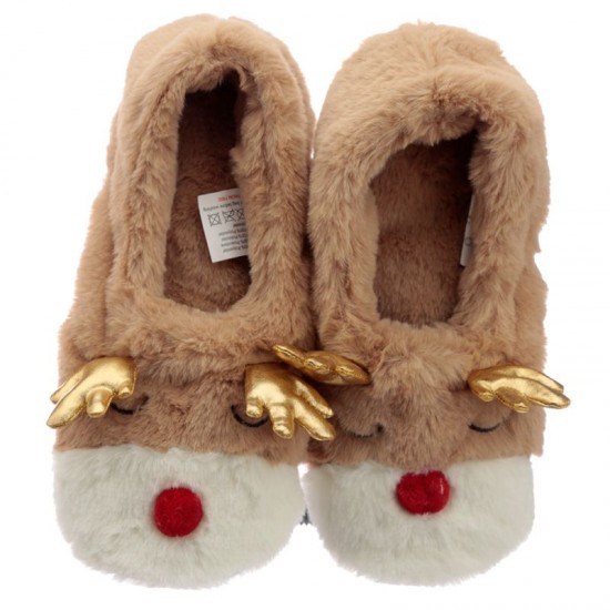 Xmas Reindeer Plush Toesties Warmer Slippers